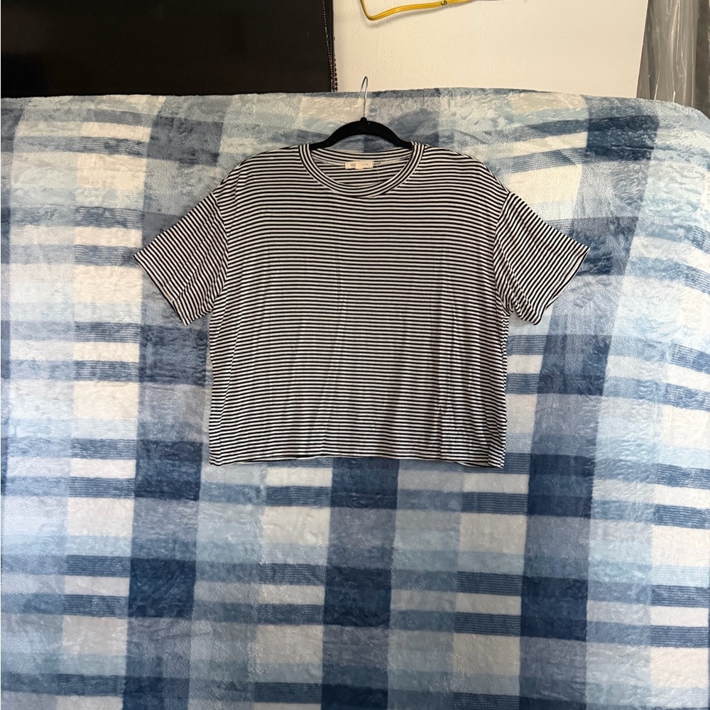 Shop Stevie Black and White Striped Cropped Tee